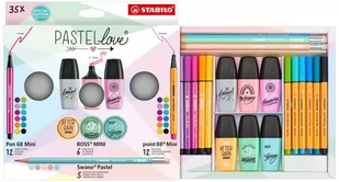 Zestaw 35-Kol. Cienkopisy Point 88 Mini/Flamaster Pen 68 Mini/Zakreślacz Boss Mini Pastellove 2.0/Ołówek Swano Pastel – Etui, Stabilo - Zakreślacze - miniaturka - grafika 1