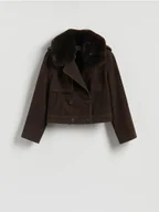 Kurtki damskie - Reserved - Kurtka z futrzanym kołnierzem - ciemnobrązowy - miniaturka - grafika 1