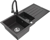 Zlewozmywaki z baterią - Mexen Andres zlewozmywak granitowy 1,5-komorowy z ociekaczem i baterią kuchenną Elia, czarny nakrapiany - 6515-76-670101-76 - miniaturka - grafika 1