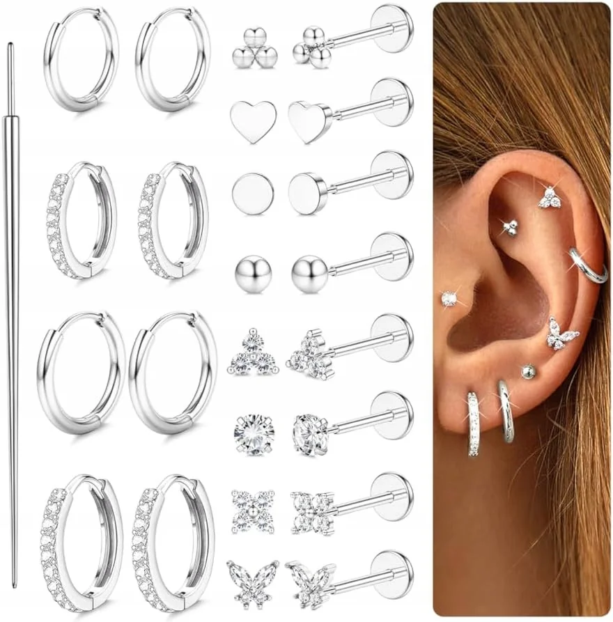 KOLCZYKI STAL CHIRURGICZNA ZESTAW KREOLKI PIERCING UCHA HELIX TRAGUS