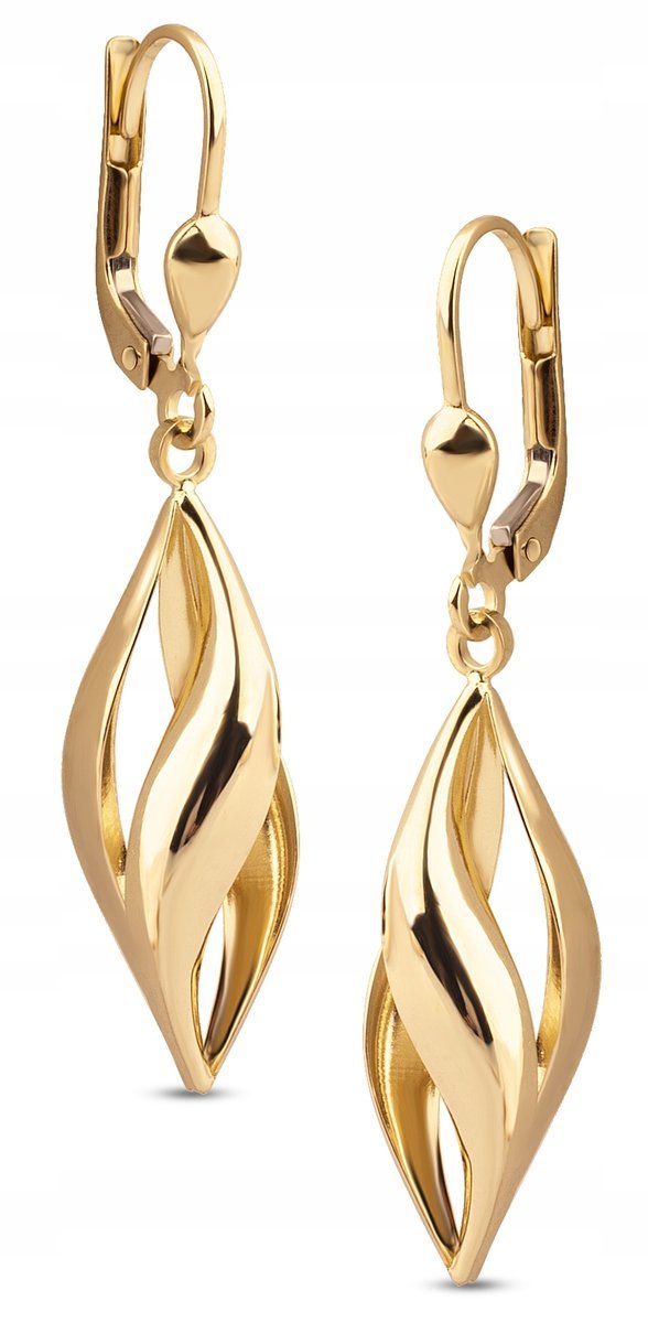 EFEKTOWNE PIĘKNE WISZĄCE ZŁOTE KOLCZYKI ZAKRĘCONE SPIRALE 14KT 585