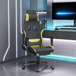 vidaXL Fotel gamingowy z podnóżkiem czarny i jasnozielony materiał - Fotel gamingowy - Krzesła gamingowe - Fotel biurowy - Krzesło - Fotele gamingowe - miniaturka - grafika 1