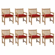Fotele i krzesła ogrodowe - vidaXL Lumarko Krzesła ogrodowe z czerwonymi poduszkami, 8 szt., drewno tekowe! 3073079 - miniaturka - grafika 1