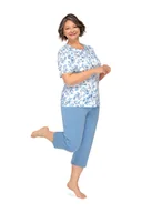Piżamy damskie - Piżama Damska 2Xl Niebieska W Kwiaty Rozpinana Krótki Rękaw Spodnie Bawełniana - miniaturka - grafika 1