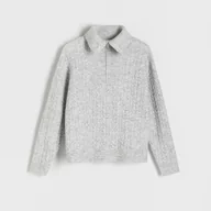 Swetry damskie - Reserved - Sweter z rozpinanym golfem - Jasny szary - miniaturka - grafika 1
