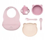 Zestawy naczyń dla dzieci - Zestaw obiadowy Olmitos silikonowy 7-elementów różowy nietoksyczne 6-36m - miniaturka - grafika 1