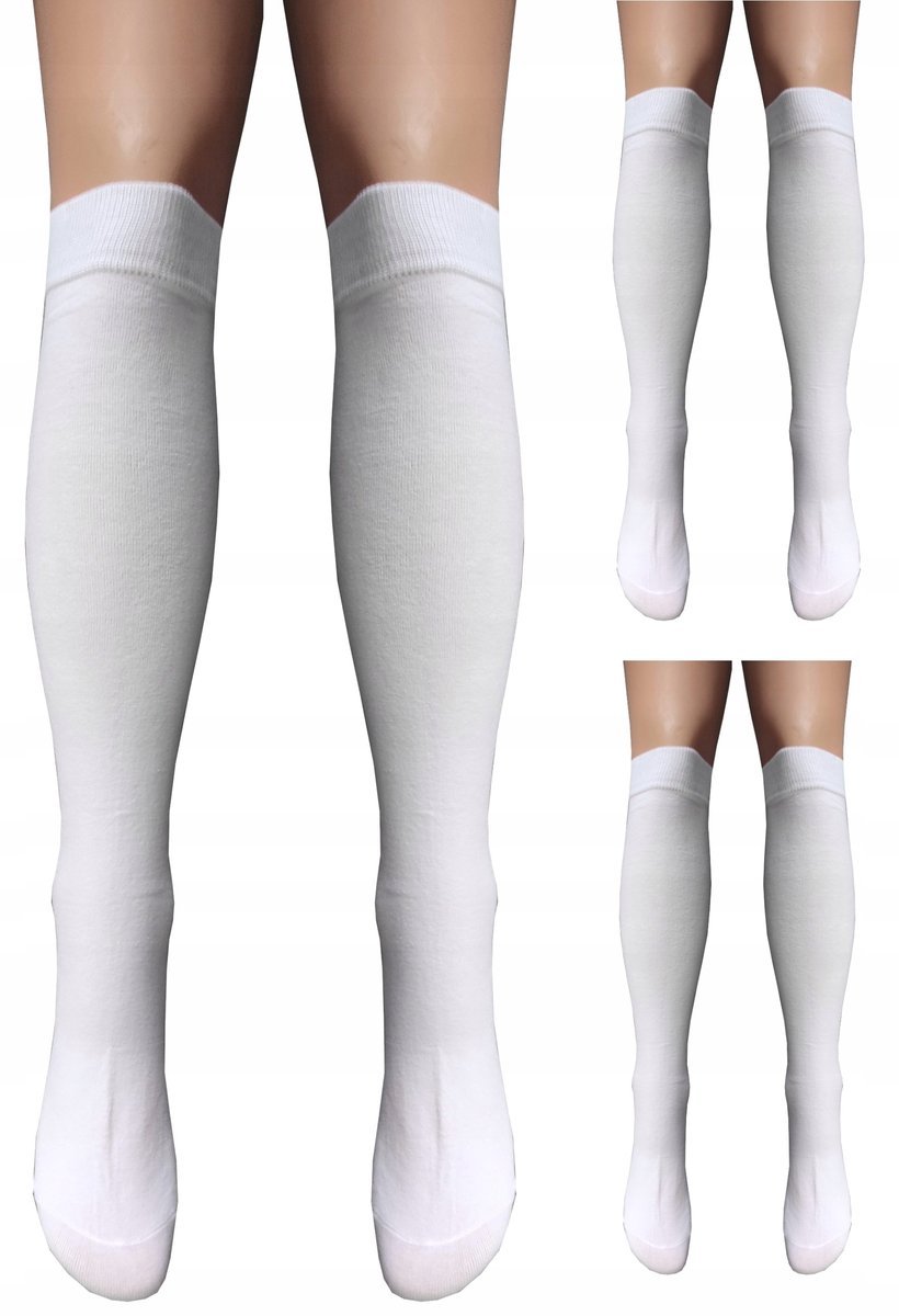 PODKOLANÓWKI 3-PARY ZESTAW BAWEŁNIANE BIAŁE GŁADKIE KRYJĄCE DAMSKIE 39-41