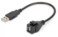 Gniazdka elektryczne - Digitus Moduł Keystone USB 2.0 z kablem 16cm, łącznik do gniazd i pustych paneli, żeński/męski, czarny - miniaturka - grafika 1