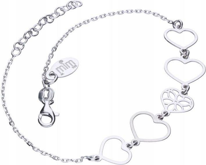 Srebrna bransoletka 925 ażurowe serduszka 2,08g z zawieszkami modny wzór