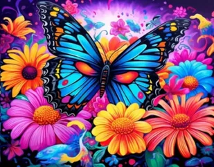 Diamentowa Mozaika Motyl W Kwiatach Kolorowy 30x40 - Zabawki kreatywne - miniaturka - grafika 1