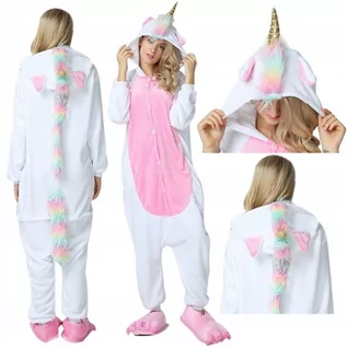 Bielizna nocna - Piżama Kigurumi Kostium Onesie Jednorożec Tęczowy Przebranie Kombinezon M - grafika 1