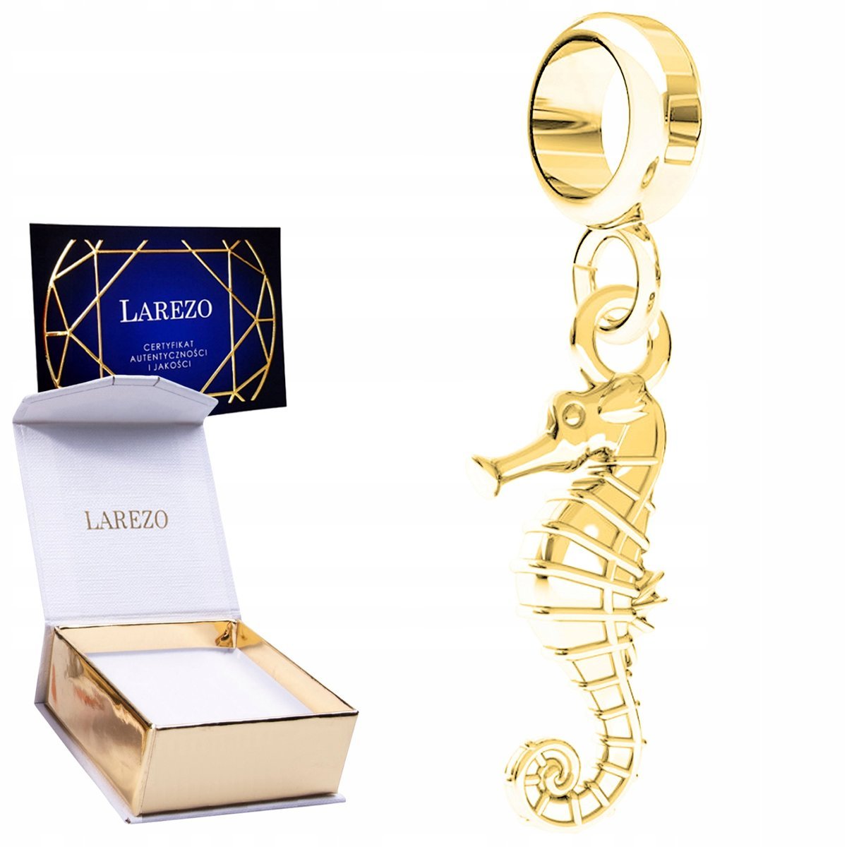 Charms Złoty Wiszący z Konikiem Morze Konik Morski Ryba Rybka SREBRO 925