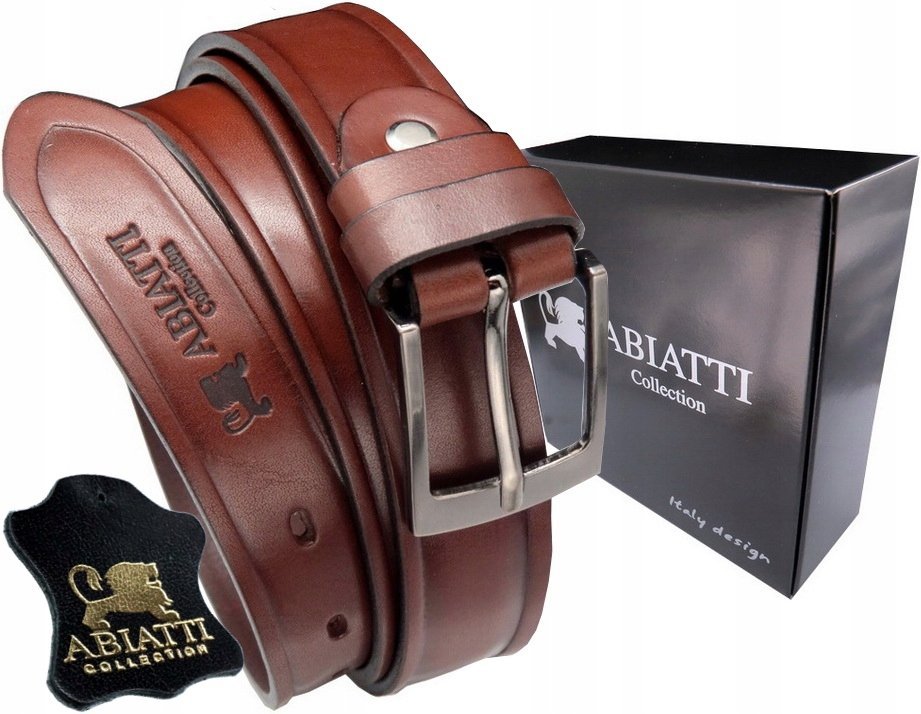Elegancki Skórzany Pasek Męski Do Spodni Abiatti Do Garnituru Gruba Skóra