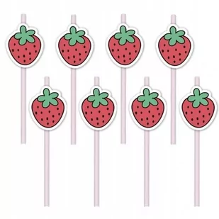 Słomki papierowe truskawki 20 cm 8 sztuk - Słomki do napojów - miniaturka - grafika 1