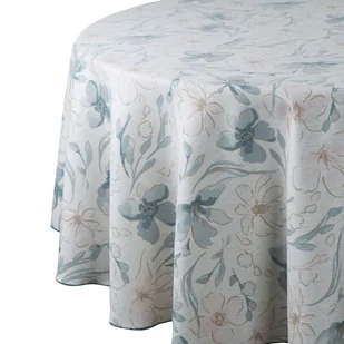 Obrus Ines 150 cm okrągły beżowy niebieski z nadrukiem kwiatów - Obrusy i serwetki - miniaturka - grafika 1