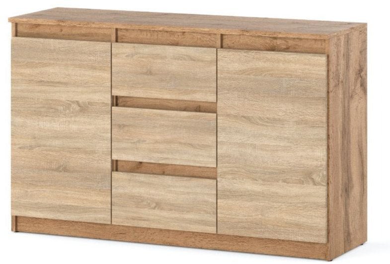 Komoda Drewniana 3 Szuflady 120cm Nowoczesna Duża Szafka Dąb Wotan Sonoma