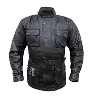 Odzież motocyklowa - Australian Bikers Gear klasyczna kurtka motocyklowa w stylu vintage, czarna, z poddanej obróbce skóry, woskowana, rozmiar 3XL - miniaturka - grafika 1