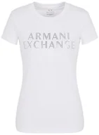 Koszulki i topy damskie - Armani Exchange Damska koszulka Slim Fit Stretch Cotton Embellished Logo Fitted Tee T-Shirt, biały, XXL - miniaturka - grafika 1
