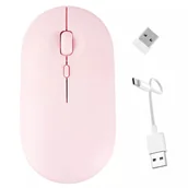 Myszki - Myszka bezprzewodowa Alogy mysz ergonomiczna mała do laptopa PC bluetooth 2.4GHz cicha różowa - miniaturka - grafika 1