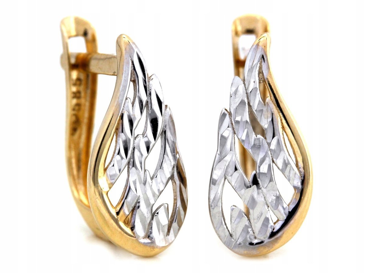 Kolczyki złote ażurowe 585 skrzydło angielskie zapięcie skrzydełka 14kt