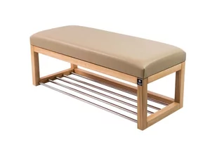Ławka na buty LPG-4 110cm EMRAWOOD drewno lite kolor naturalny siedzisko gładkie ekoskóra kolor beżowy - Ławki do przedpokoju - miniaturka - grafika 1