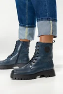 Botki damskie - Niebieskie botki skórzane damskie Sergio Leone z ozdobą na cholewce sznurowane TR710-S-CA - miniaturka - grafika 1