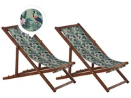 Leżaki ogrodowe - Zestaw 2 Leżaków Ogrodowych Ciemne Drewno Akacjowe Wzór W Pelikany Anzio - miniaturka - grafika 1
