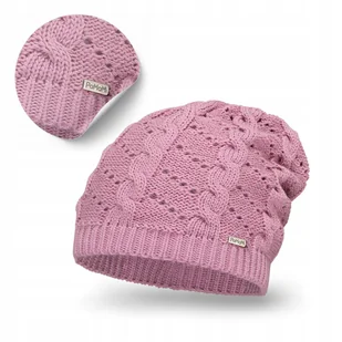 Zimowa Czapka Damska Smerfetka Czapka Różowa Ażurowa Przedłużana PaMaMi - Czapki damskie - miniaturka - grafika 1