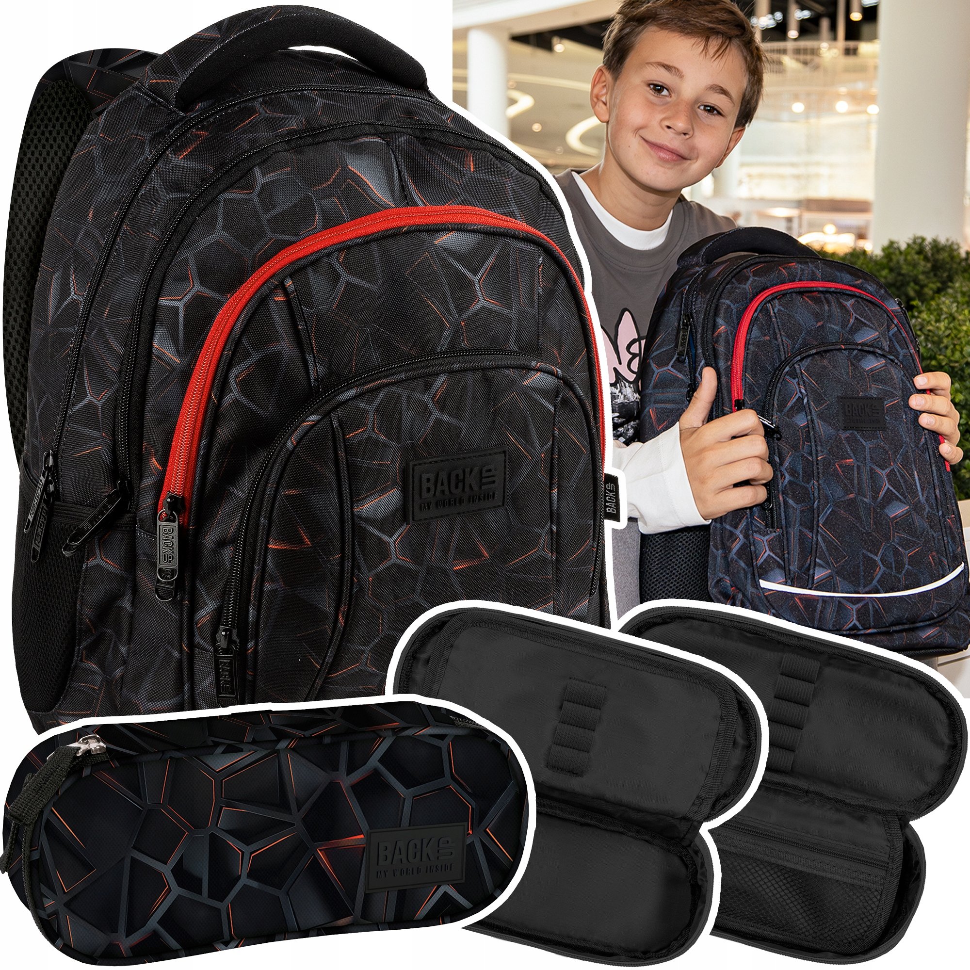 Plecak Szkolny Tornister Dla Chłopca Czarny 3D BackUP 26 L Techno Red
