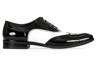 Czarno białe lakierki męskie - Spektatory Al Capone Caponki T25 40 - Półbuty męskie - miniaturka - grafika 1