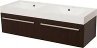 Szafki łazienkowe - Szafka łazienkowa wenge mat 140cm FOKUS z umywalką podwójną - miniaturka - grafika 1