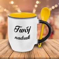 Kubki - Kubek magiczny żółtym wnętrzem i z łyżeczką z Twoim nadrukiem - miniaturka - grafika 1