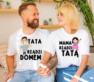 Kubki - Zestaw koszulek dla Mamy i Taty - z mamą brunetką i tatą brunetem - MAMA RZĄDZI TATĄ, TATA RZĄDZI DOMEM - miniaturka - grafika 1