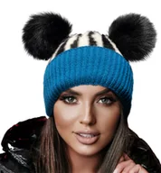 Czapki damskie - ZIMOWA CZAPKA WOOLK DWA POMPONY ZEBRA GAGA Blue - miniaturka - grafika 1