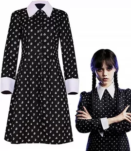 SUKIENKA WEDNESDAY ADDAMS PRZEBRANIE HALLOWEEN WZORKI STRÓJ KARNAWAŁOWY L - Stroje karnawałowe - miniaturka - grafika 1
