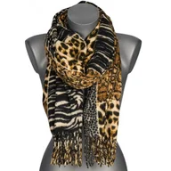 Apaszki i szaliki damskie - Szalik damski szal w PANTERKĘ na prezent z frędzlami RC-27-1 beżowy - miniaturka - grafika 1