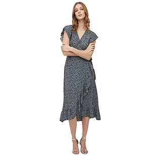 Vila Women's VIFINI WRAP S/S Long Dress – sukienka NOOS, czarna/aOP: ALINI, 34 - Sukienki - miniaturka - grafika 1