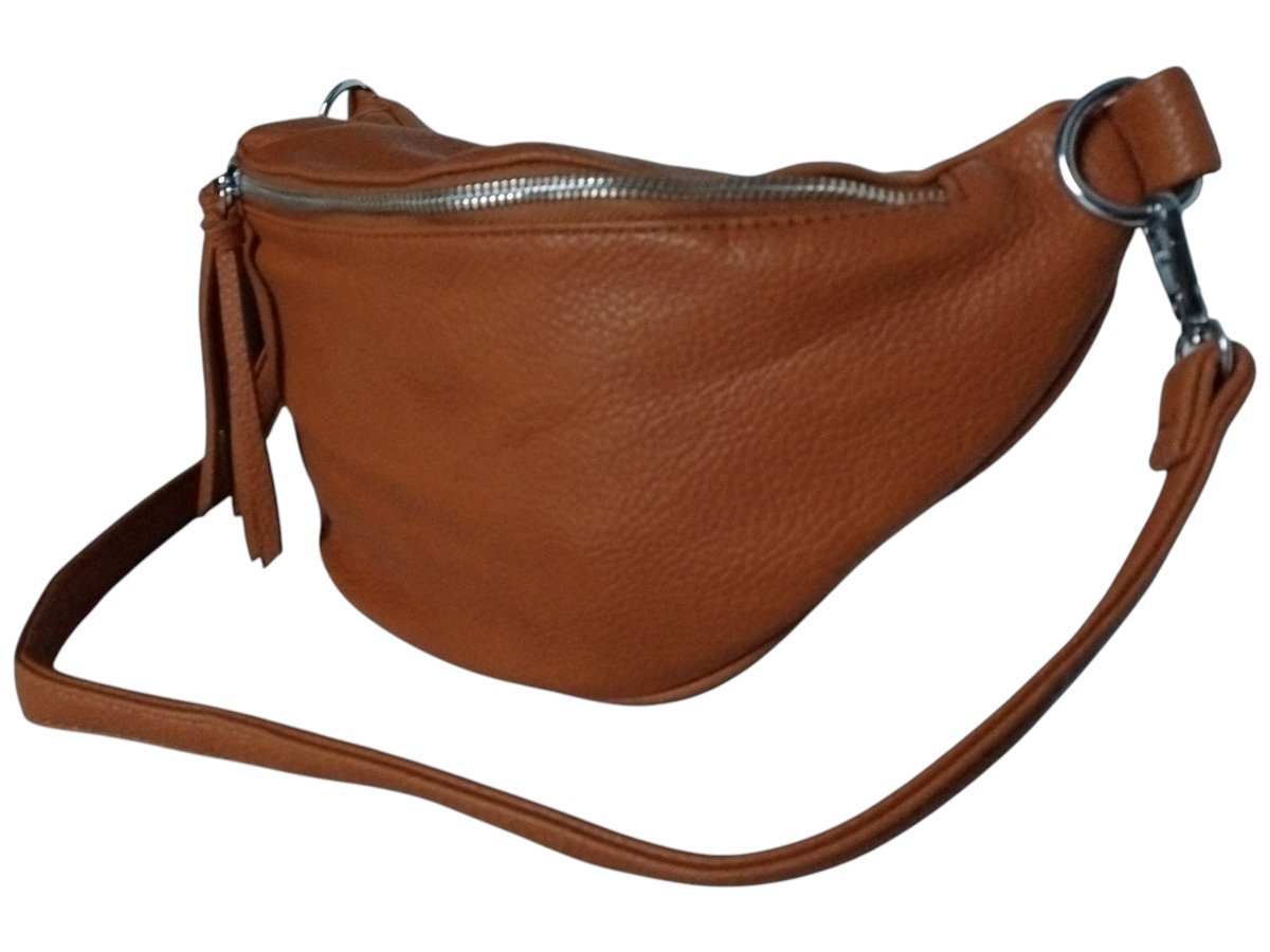 Duża Nerka Damska Na Ramię, Saszetka - Brązowa Torebka Z Dwoma Paskami