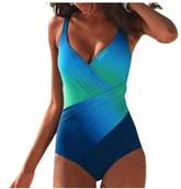 Stroje kąpielowe - WYSZCZUPLAJĄCY JEDNOCZĘŚCIOWY STRÓJ KĄPIELOWY NIEBIESKI BLUE MODNY M - miniaturka - grafika 1