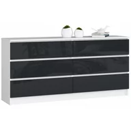 Komody - KOMODA K 160 cm 6 SZUFLAD BIAŁA / GRAFIT POŁYSK - miniaturka - grafika 1