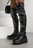 Kozaki damskie - Czarne Kozaki na Grubej Podeszwie w Stylu Cyber Anendria - miniaturka - grafika 1