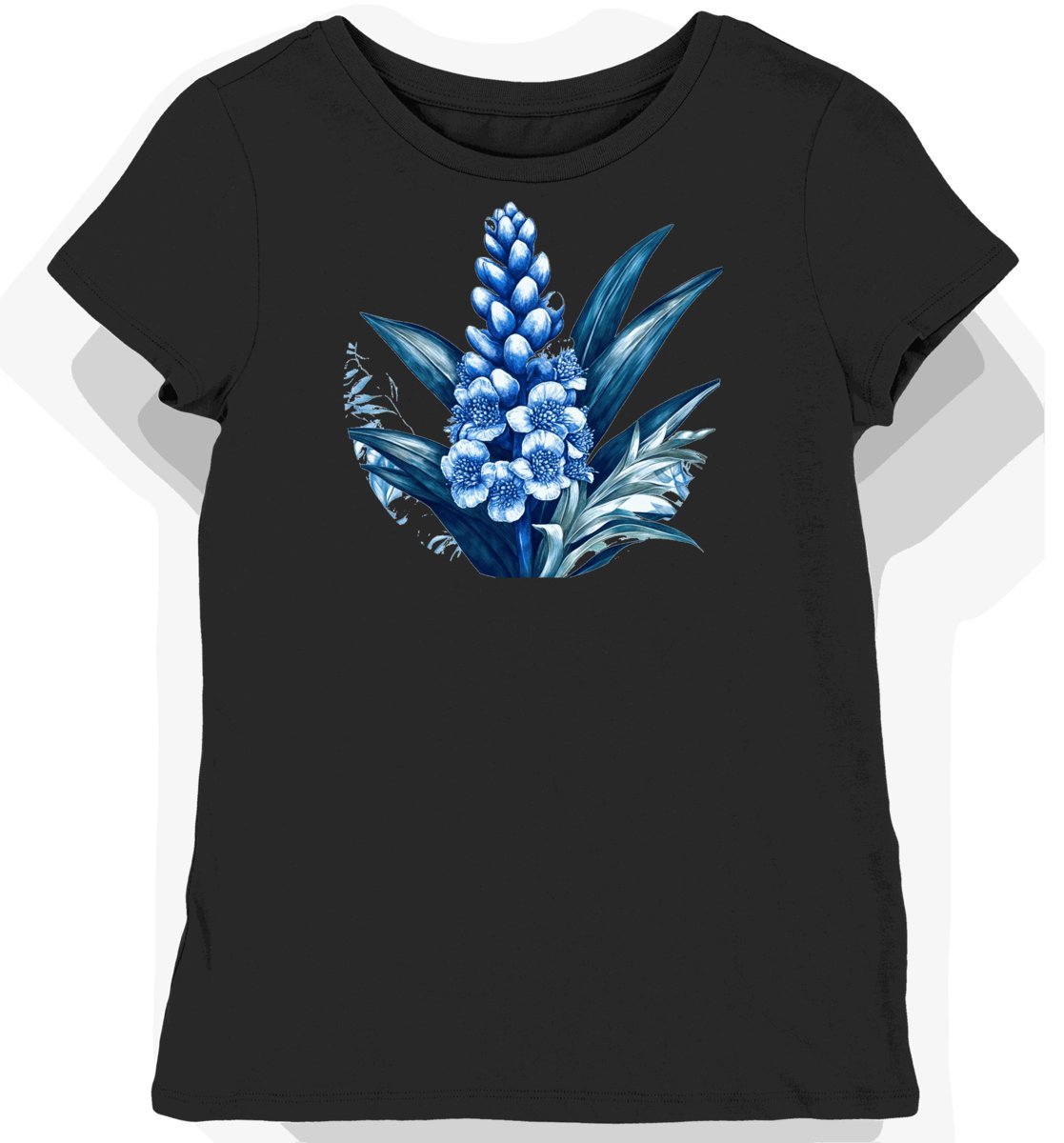 Koszulka damska czarna z nadrukiem tropikalnego kwiatu XL