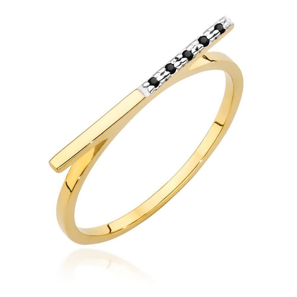 Złoty pierścionek z czarnymi diamentami żółte złoto pr. 585