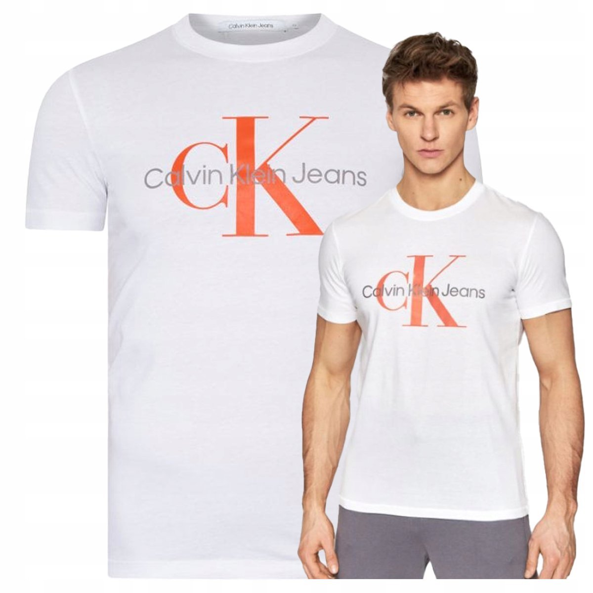 Calvin Klein Koszulka T-shirt Bawełniany Bluzka Biała Męska CK Ładny r. L