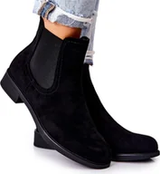 Botki damskie - Zamszowe Botki Sztyblety Czarne Astate 39 - miniaturka - grafika 1