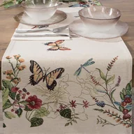 Obrusy i serwetki - Bieżnik obrus dekoracyjny gobelin SPRING 40x100 Eurofirany naturalny czerwony kwiaty motyle - miniaturka - grafika 1