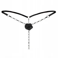 Stringi koronkowe czarne paseczki perełki - S/M