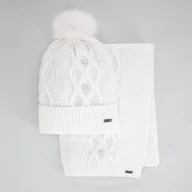 Czapki damskie - Damski komplet zimowy z perełkami biały - miniaturka - grafika 1