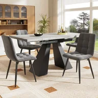 Stoły z krzesłami - Rozkładany stół i 4 krzesła do jadalni bez podłokietników z szarego aksamitu - 99/159 x 74 x 77 cm - Płyta MDF z metalowymi nogami - Szary - miniaturka - grafika 1