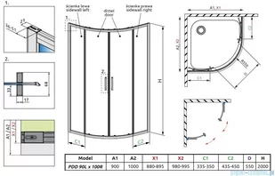 Radaway Premium Pro Pdd kabina 90x100cm szkło przejrzyste 1013000-01-01/1013800-01-01 - Kabiny prysznicowe - miniaturka - grafika 2